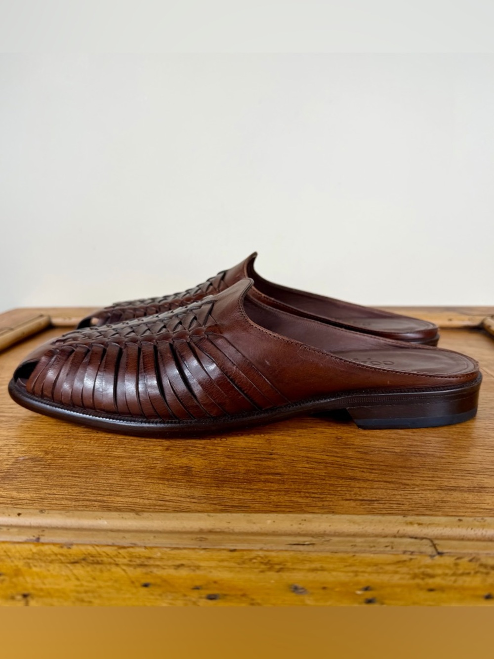 Cole Haan Men’s Leather Woven Brown Fisherman’s Slide Sandals Size 10